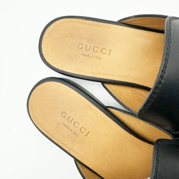GUCCI Princetown Black Leather Mule Size 37 Horsebit Slip On Loafer - Picture 6 of 11
